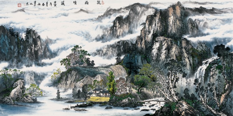 花雨晴溪